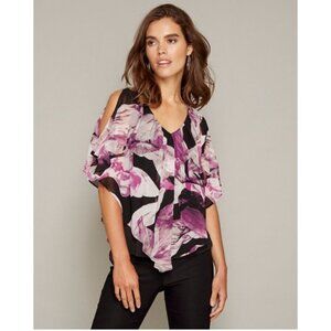 Women Le Chateau Floral Print Chiffon V-Neck Poncho Blouse Size XXL